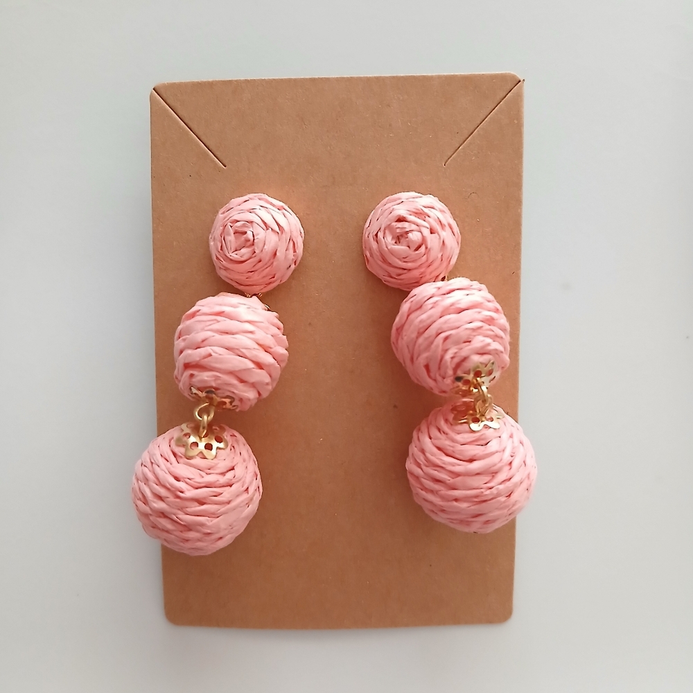 Fashion Jewelry Pink Woven Ball Earrings - Picture 1 of 3
